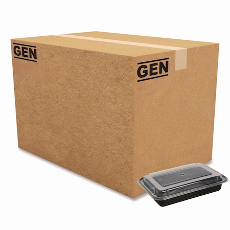 Gen Food Container, 28 oz, 8.81 x 6.02 x 2.04, Black/Clear, Plastic, 150PK FCPP-BC-28RECT